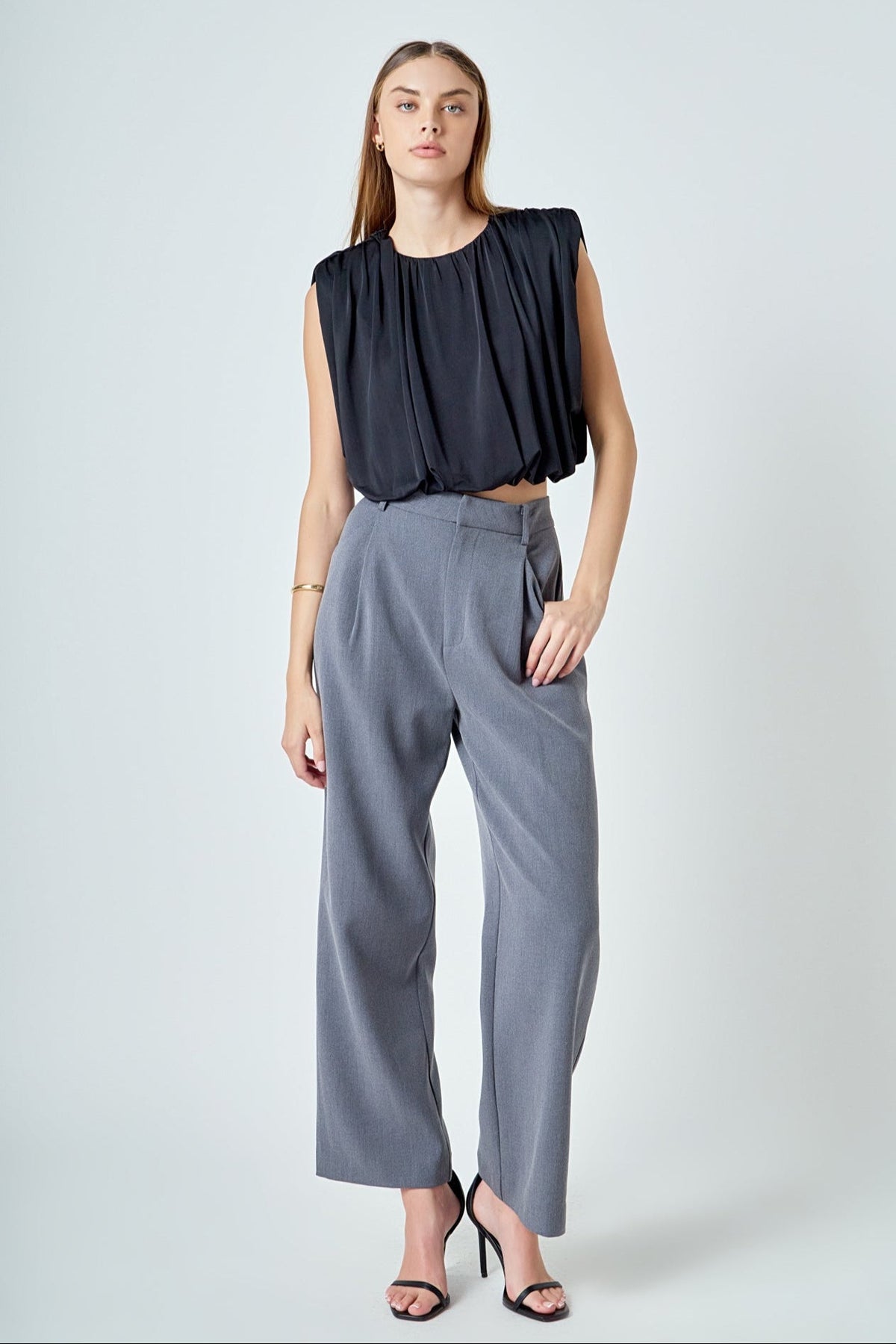 ENDLESS ROSE - Shirred Shoulder Cropped Top - TOPS available at Objectrare