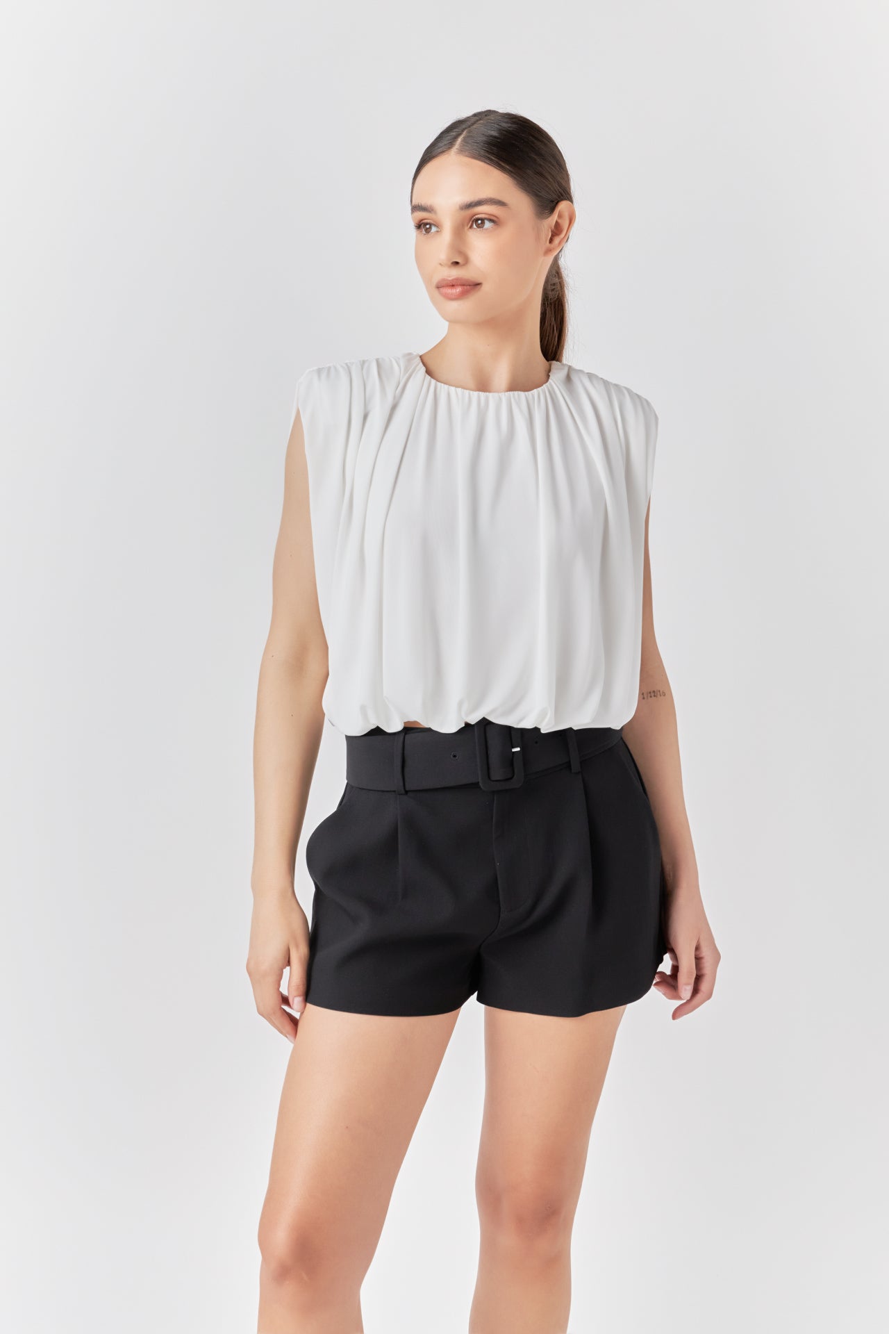 ENDLESS ROSE - Shirred Shoulder Cropped Top - TOPS available at Objectrare