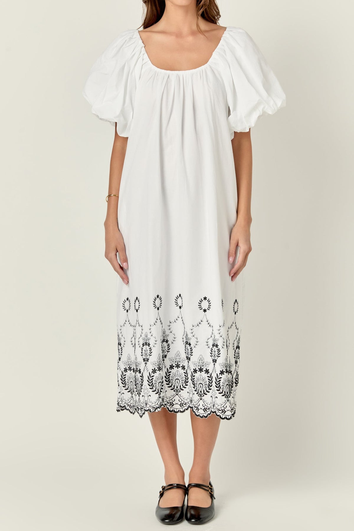 ENGLISH FACTORY - Embroidery Balloon Sleeve Midi Dress - DRESSES available at Objectrare