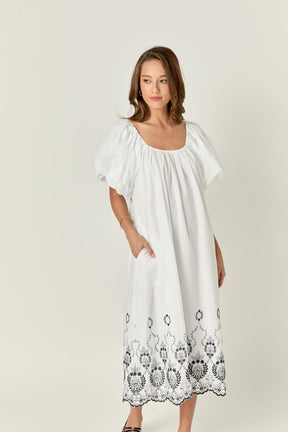 ENGLISH FACTORY - Embroidery Balloon Sleeve Midi Dress - DRESSES available at Objectrare