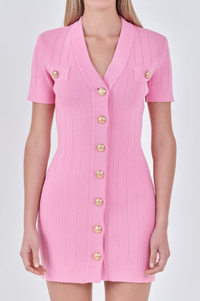 ENDLESS ROSE - Shank Button V-neckline Knit Mini Dress - DRESSES available at Objectrare