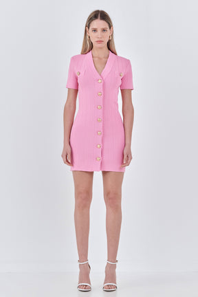 ENDLESS ROSE - NA Shank Button V-neckline Knit Mini Dress - DRESSES available at Objectrare