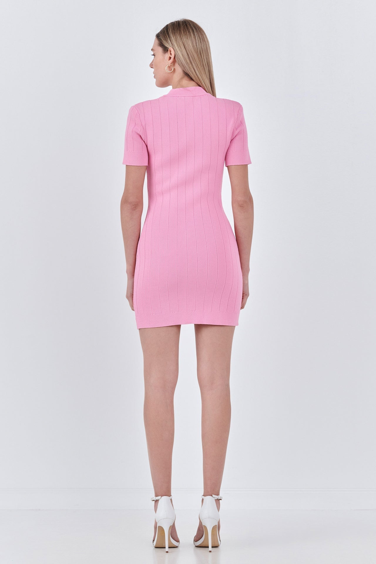 ENDLESS ROSE - Shank Button V-neckline Knit Mini Dress - DRESSES available at Objectrare