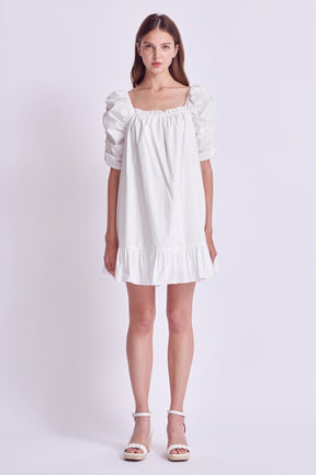 ENGLISH FACTORY - Shirred Puff Sleeve Mini Dress - DRESSES available at Objectrare