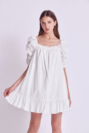 ENGLISH FACTORY - Shirred Puff Sleeve Mini Dress - DRESSES available at Objectrare