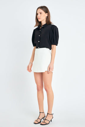 ENGLISH FACTORY - English Factory - Jewel Button Puff Sleeve Top - SHIRTS & BLOUSES available at Objectrare