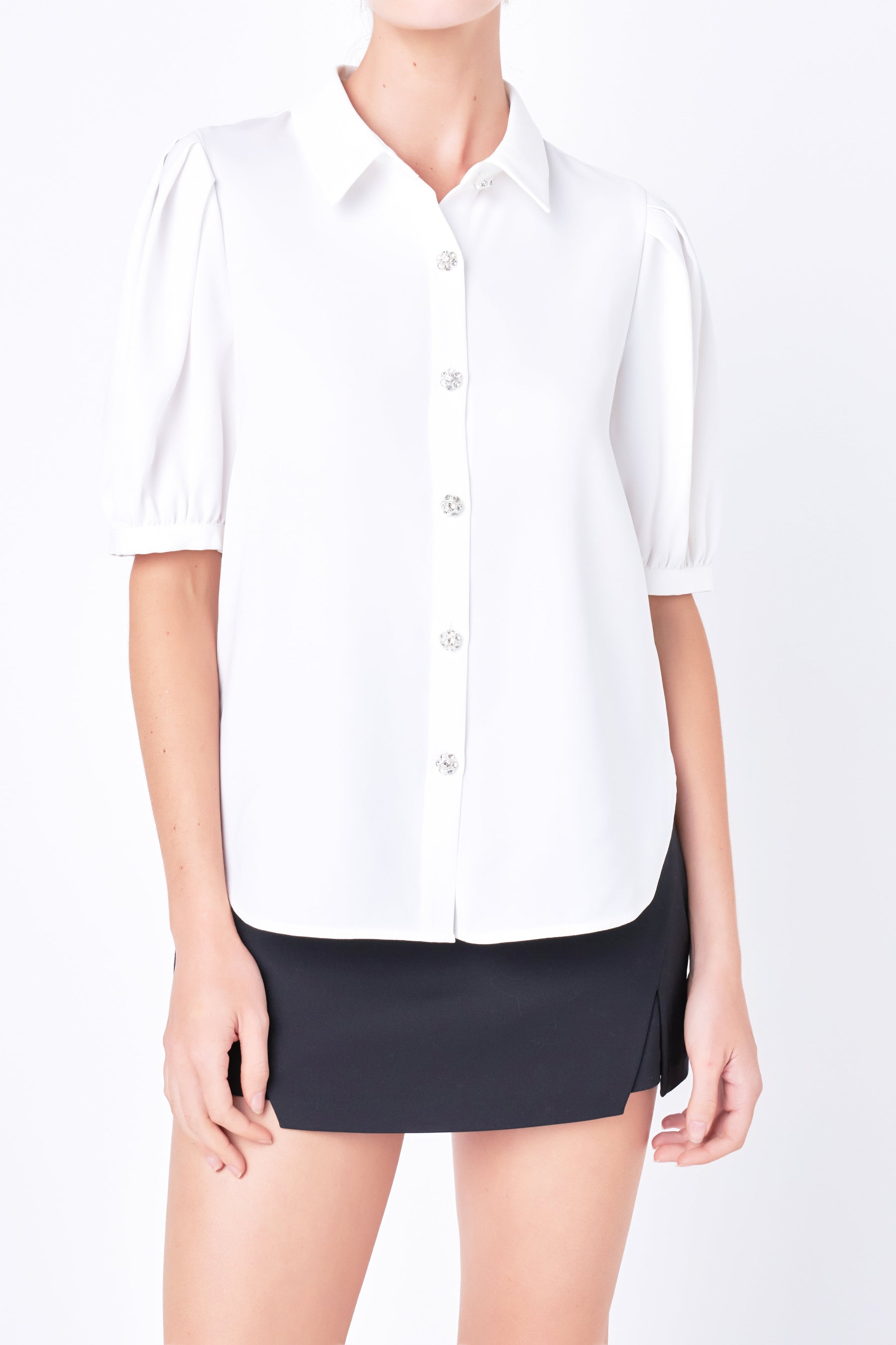 ENGLISH FACTORY - English Factory - Jewel Button Puff Sleeve Top - SHIRTS & BLOUSES available at Objectrare