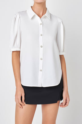 ENGLISH FACTORY - Jewel Button Puff Sleeve Top - SHIRTS & BLOUSES available at Objectrare