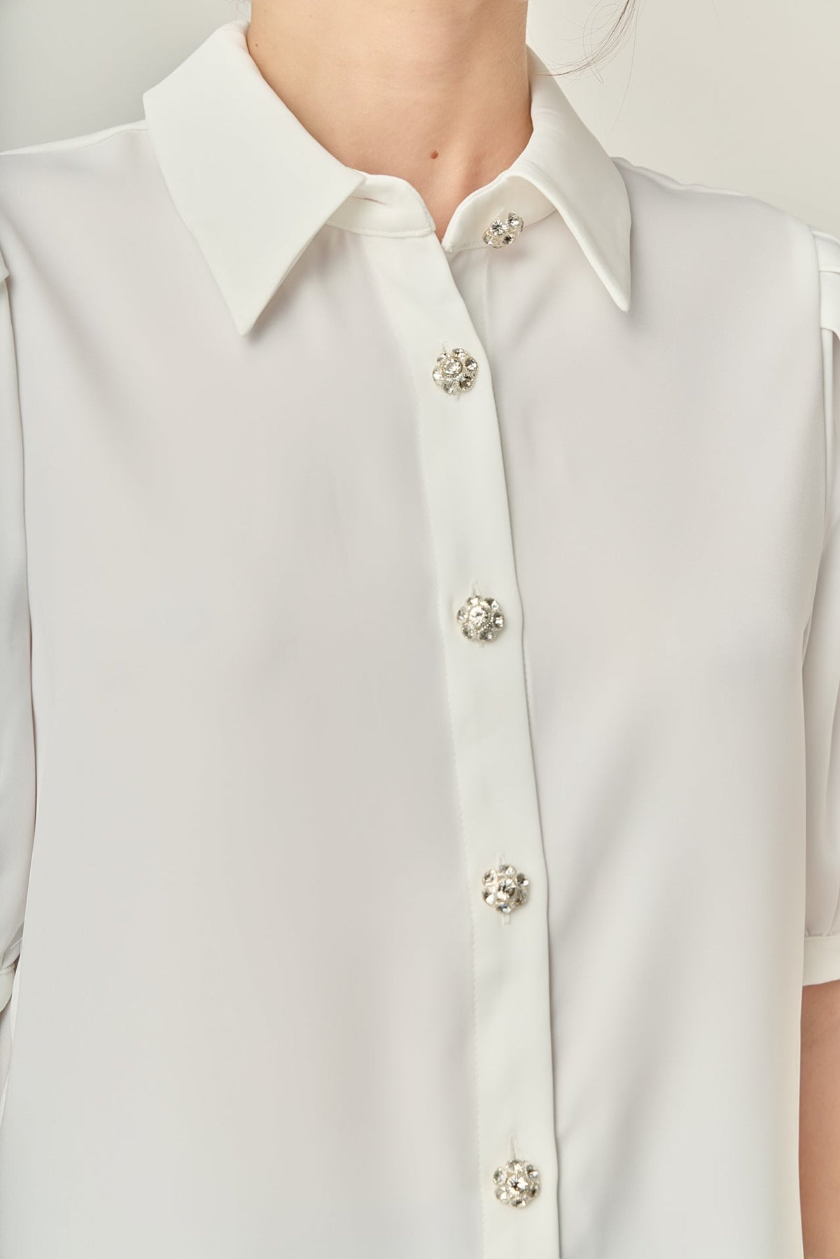 ENGLISH FACTORY - Jewel Button Puff Sleeve Top - SHIRTS & BLOUSES available at Objectrare
