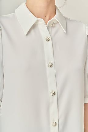 ENGLISH FACTORY - Jewel Button Puff Sleeve Top - SHIRTS & BLOUSES available at Objectrare