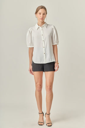 ENGLISH FACTORY - Jewel Button Puff Sleeve Top - SHIRTS & BLOUSES available at Objectrare