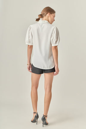 ENGLISH FACTORY - Jewel Button Puff Sleeve Top - SHIRTS & BLOUSES available at Objectrare