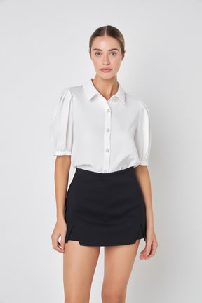 ENGLISH FACTORY - Jewel Button Puff Sleeve Top - SHIRTS & BLOUSES available at Objectrare