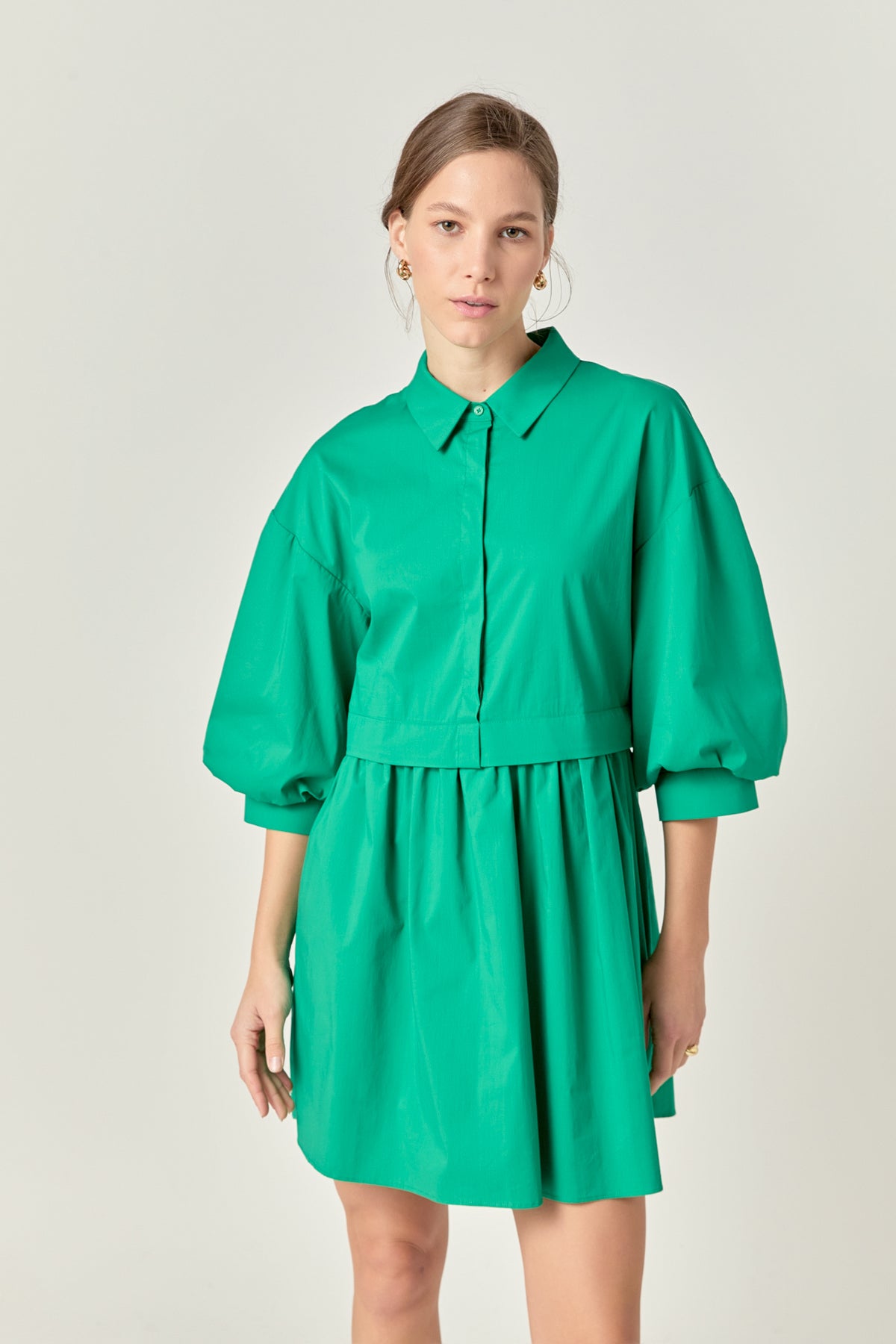 ENGLISH FACTORY - English Factory - Puff Sleeve Shirt Dress - DRESSES available at Objectrare