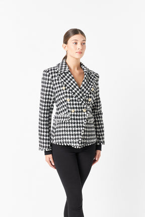 ENDLESS ROSE - Premium Checked Tweed Blazer - BLAZERS available at Objectrare