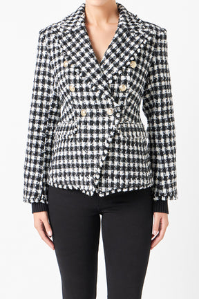 ENDLESS ROSE - Premium Checked Tweed Blazer - BLAZERS available at Objectrare