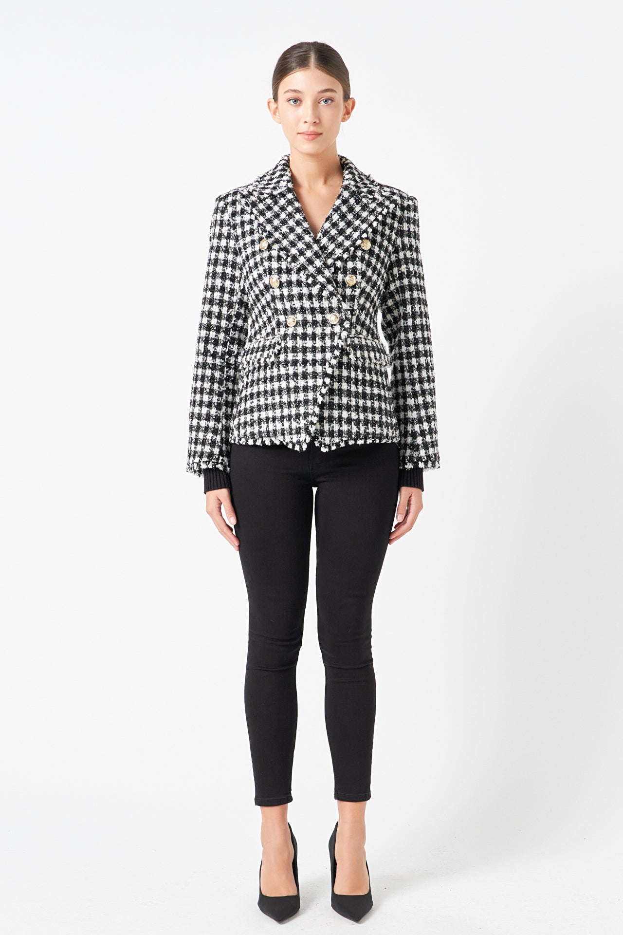 ENDLESS ROSE - Premium Checked Tweed Blazer - BLAZERS available at Objectrare