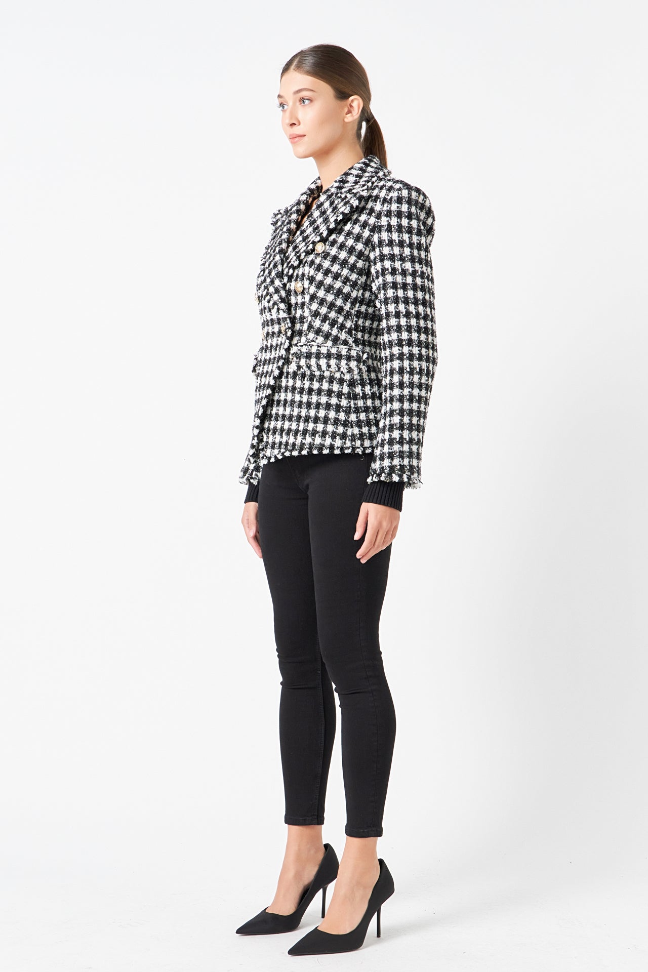 ENDLESS ROSE - Premium Checked Tweed Blazer - BLAZERS available at Objectrare