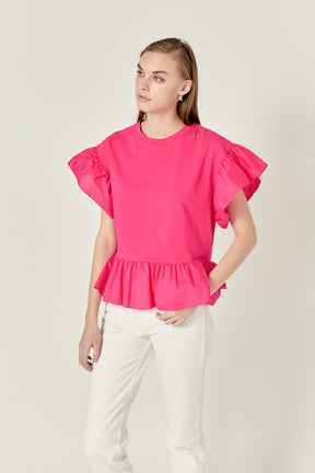 ENGLISH FACTORY - English Factory - Mixed Media Knit Top in Fuchsia - TOPS available at Objectrare