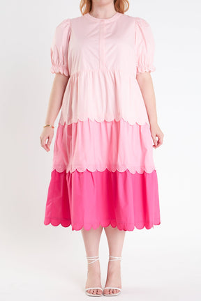 ENGLISH FACTORY - Plus Size Colorblock Scallop Dress - DRESSES available at Objectrare