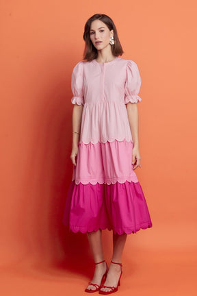 ENGLISH FACTORY - English Factory - Pink Colorblock Scallop Dress - DRESSES available at Objectrare