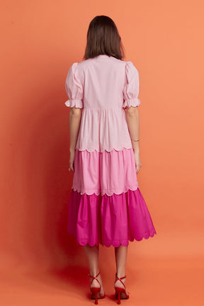 ENGLISH FACTORY - English Factory - Pink Colorblock Scallop Dress - DRESSES available at Objectrare