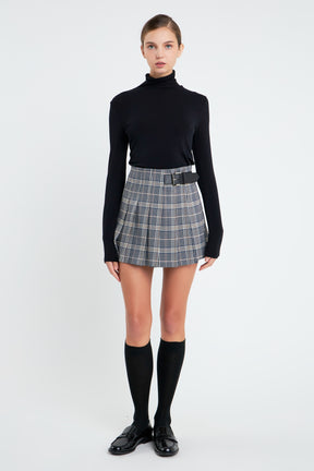 ENGLISH FACTORY - Belt Pleated Check Skort - SKORTS available at Objectrare