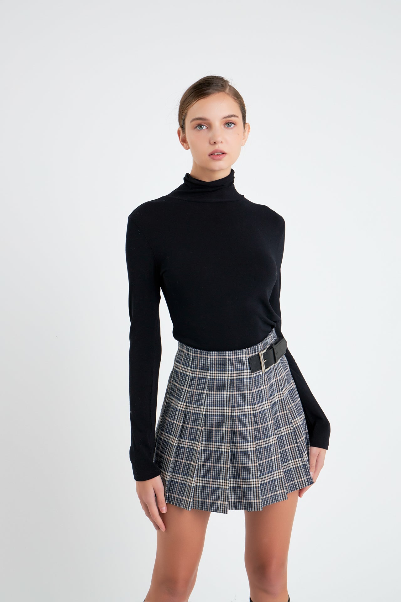 ENGLISH FACTORY - Belt Pleated Check Skort - SKORTS available at Objectrare