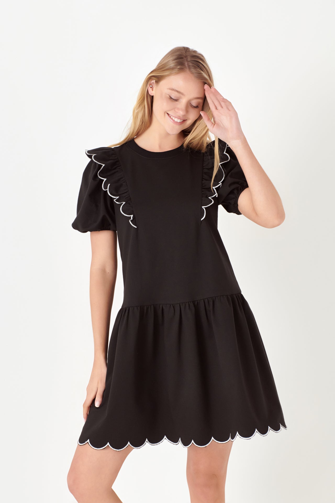ENGLISH FACTORY - Scallop Edge Knit Mini Dress - DRESSES available at Objectrare