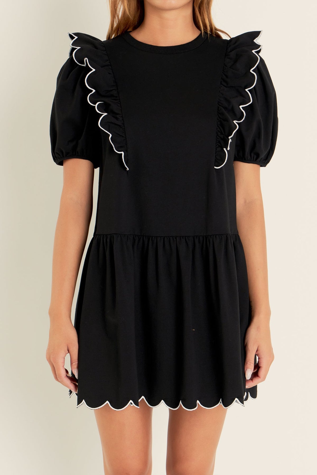 Scallop Edge Knit Mini Dress