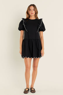Scallop Edge Knit Mini Dress
