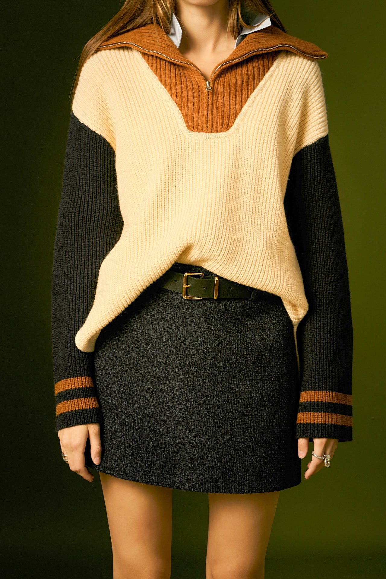 ENGLISH FACTORY - English Factory - Stripe Knitted Half Zip up Sweater - SWEATERS & KNITS available at Objectrare