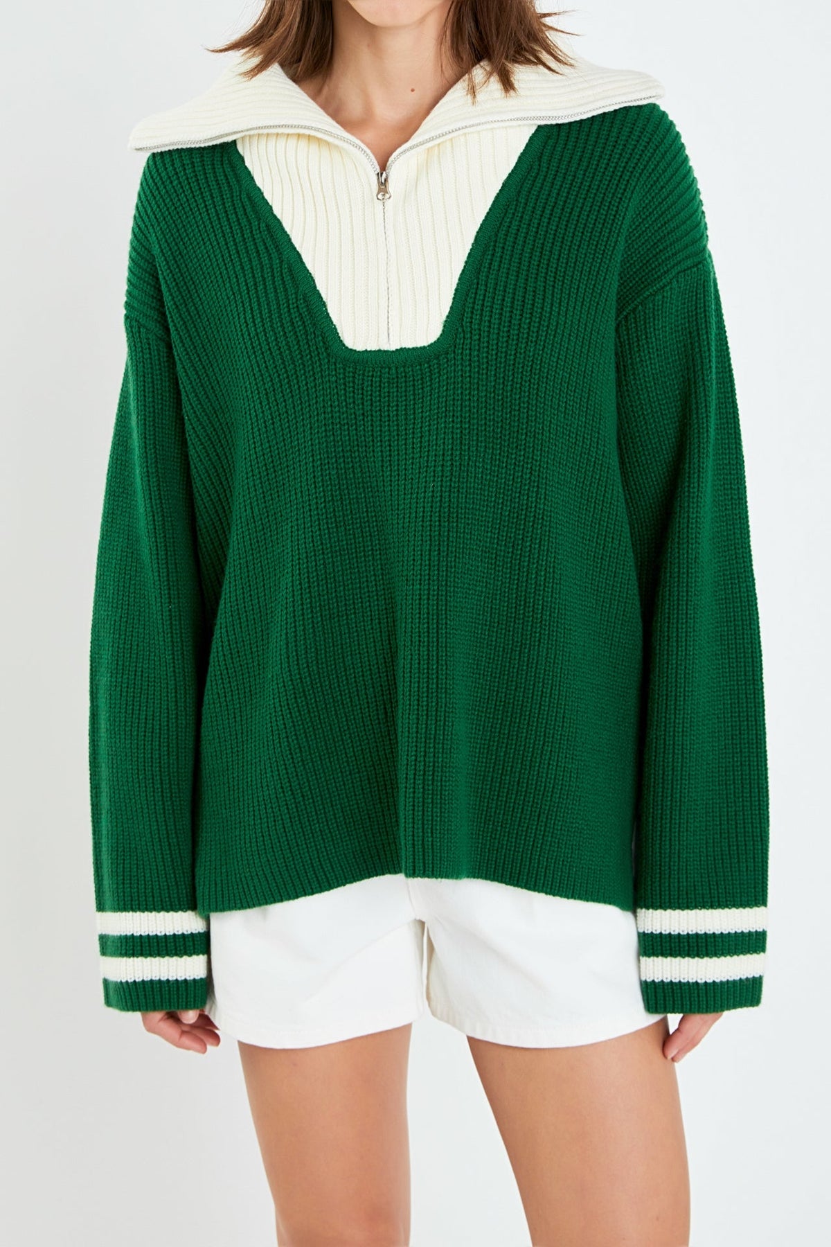 ENGLISH FACTORY - Stripe Knitted Half Zip up Sweater - SWEATERS & KNITS available at Objectrare