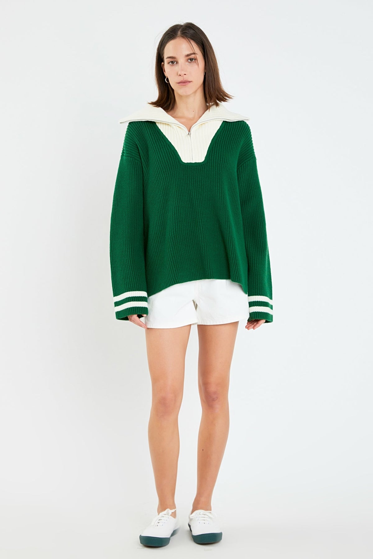 ENGLISH FACTORY - Stripe Knitted Half Zip up Sweater - SWEATERS & KNITS available at Objectrare