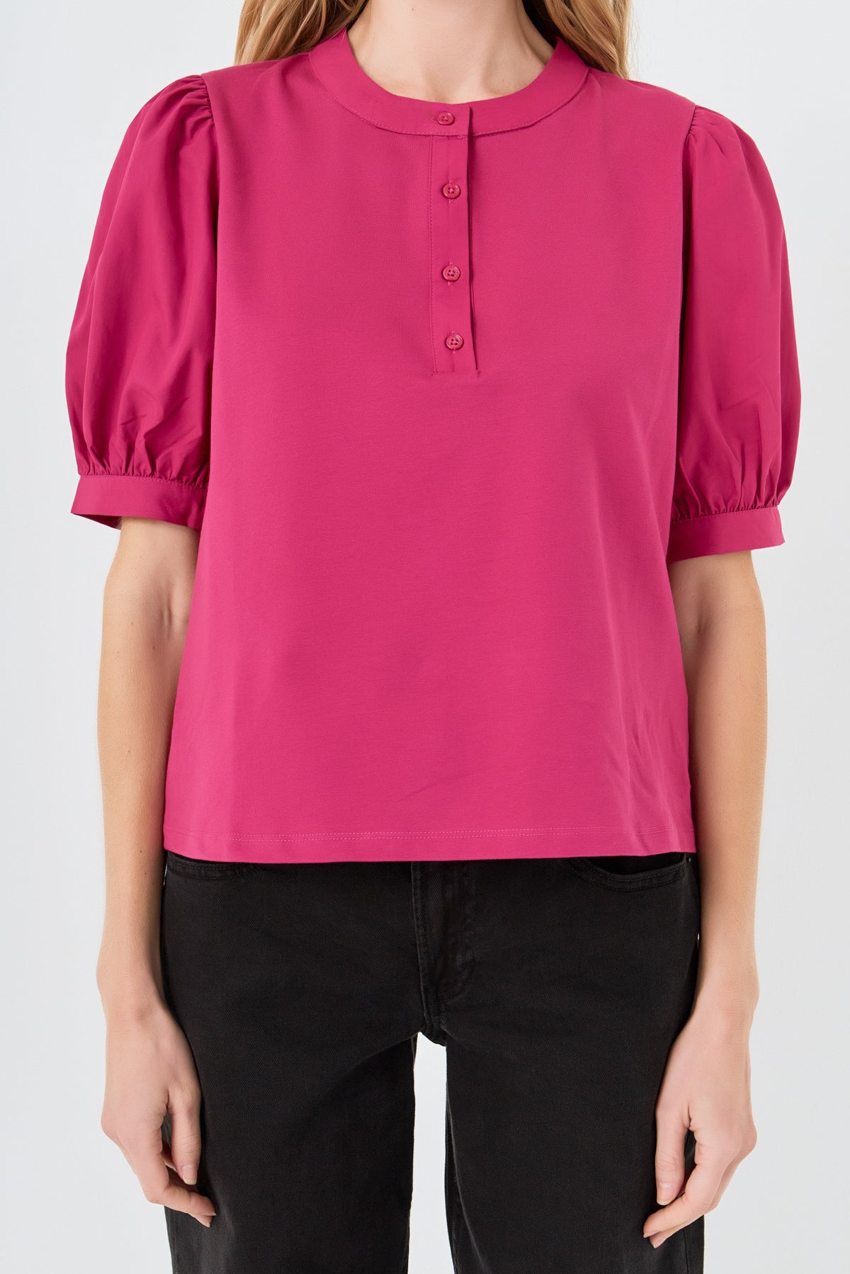 Mixed Media Puff Sleeve Top