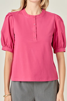 ENGLISH FACTORY - Mixed Media Puff Sleeve Top - TOPS available at Objectrare