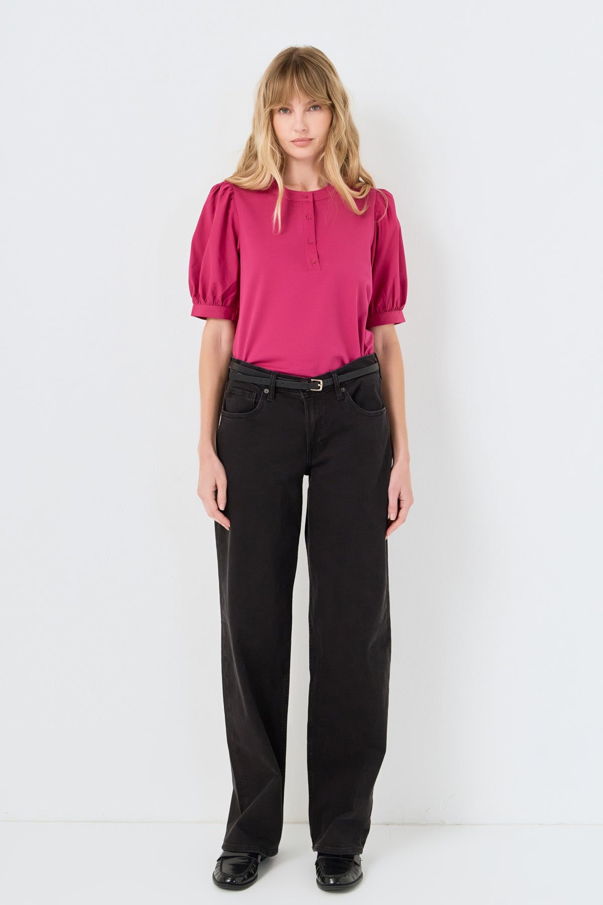 Mixed Media Puff Sleeve Top