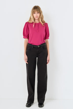 ENGLISH FACTORY - Mixed Media Puff Sleeve Top - TOPS available at Objectrare