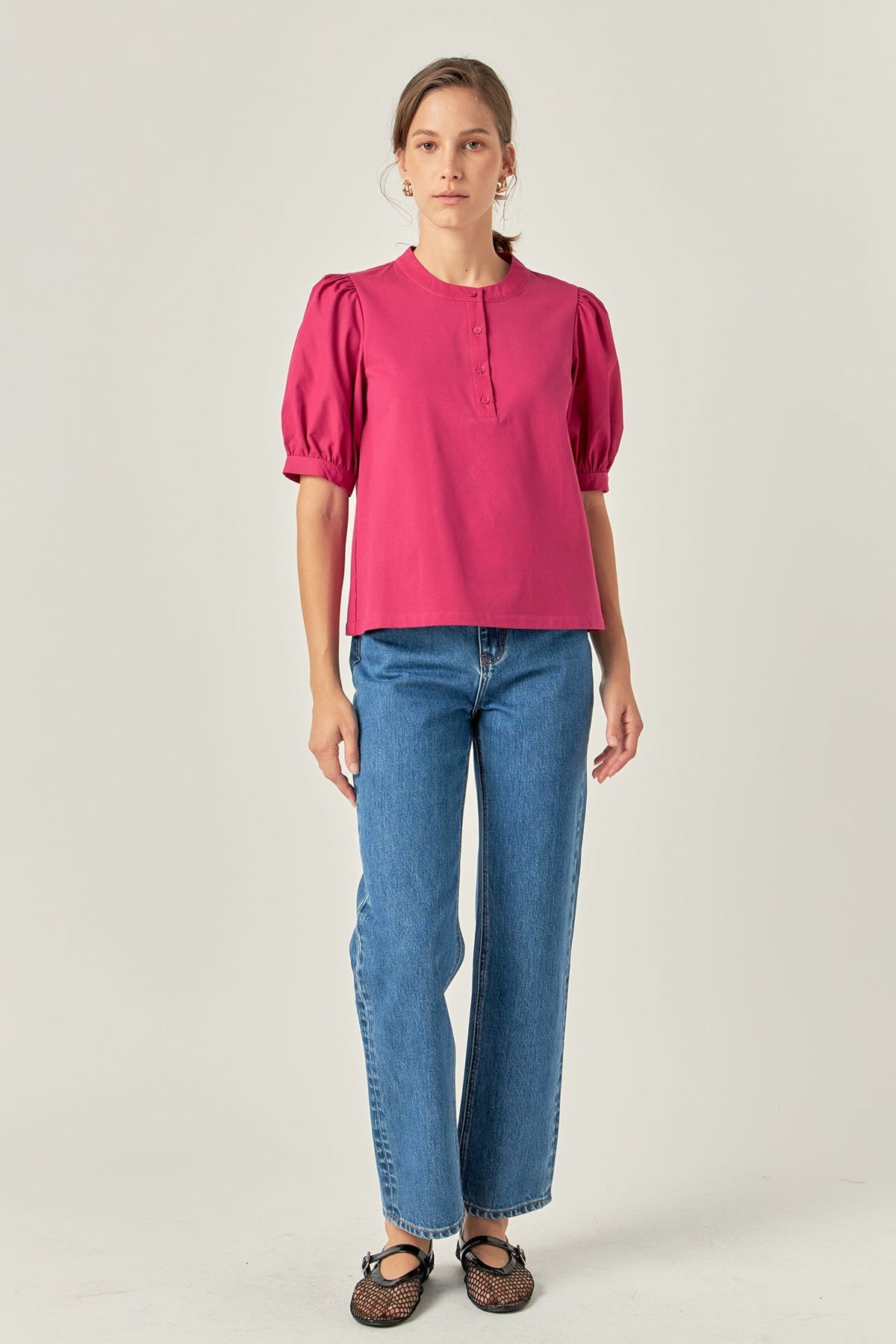 ENGLISH FACTORY - Mixed Media Puff Sleeve Top - TOPS available at Objectrare