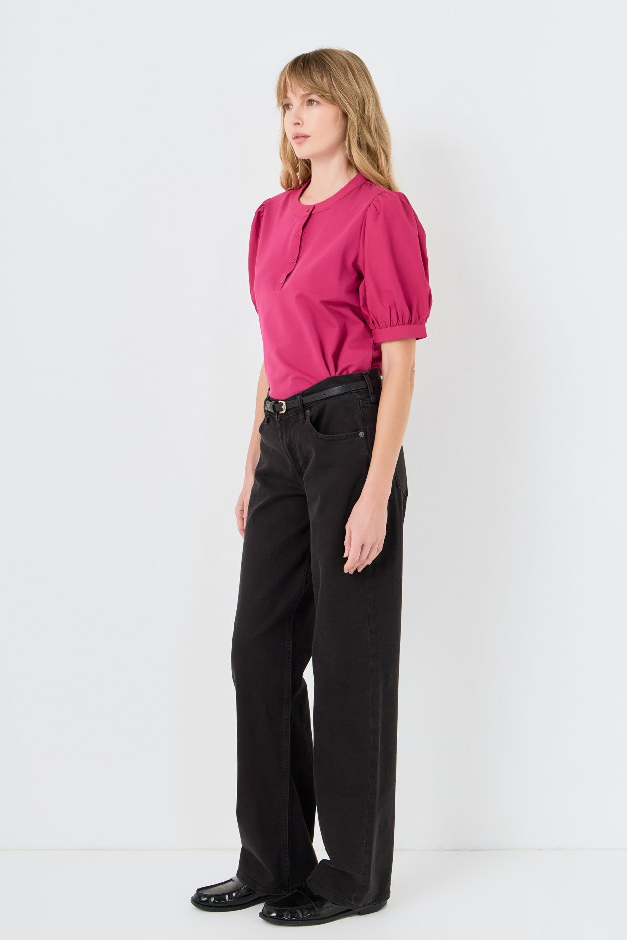 ENGLISH FACTORY - Mixed Media Puff Sleeve Top - TOPS available at Objectrare