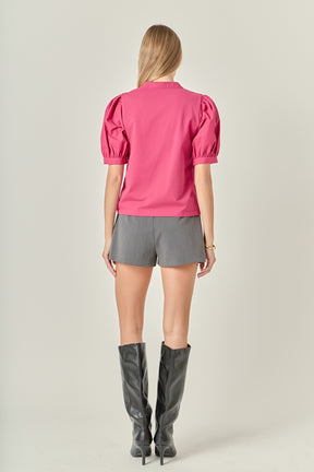 ENGLISH FACTORY - Mixed Media Puff Sleeve Top - TOPS available at Objectrare