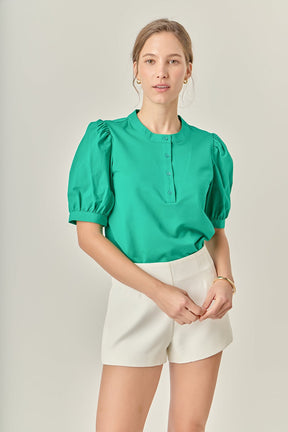ENGLISH FACTORY - Mixed Media Puff Short Sleeve Top - TOPS available at Objectrare