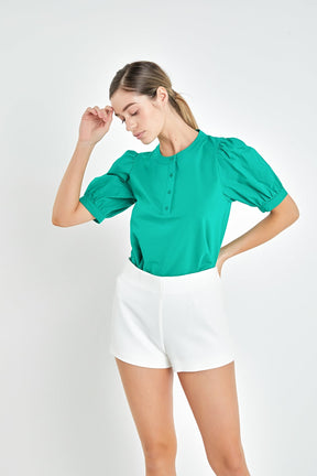 ENGLISH FACTORY - Mixed Media Puff Sleeve Top - TOPS available at Objectrare