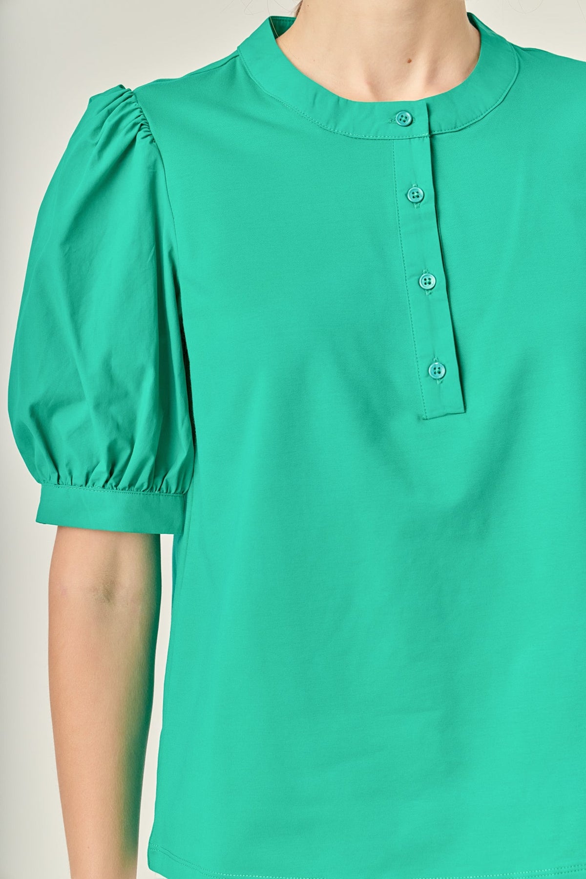 ENGLISH FACTORY - Mixed Media Puff Short Sleeve Top - TOPS available at Objectrare