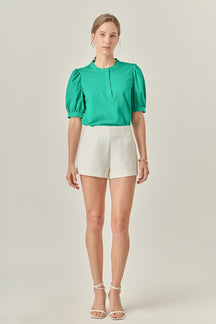 ENGLISH FACTORY - Mixed Media Puff Short Sleeve Top - TOPS available at Objectrare