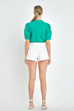 ENGLISH FACTORY - Mixed Media Puff Sleeve Top - TOPS available at Objectrare
