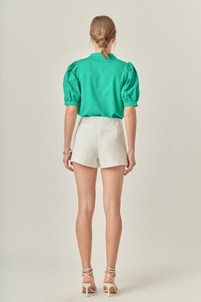 ENGLISH FACTORY - Mixed Media Puff Short Sleeve Top - TOPS available at Objectrare