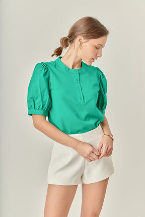 ENGLISH FACTORY - Mixed Media Puff Sleeve Top - TOPS available at Objectrare