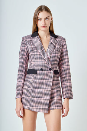 ENDLESS ROSE - Houndstooth Contrast Romper - ROMPERS available at Objectrare