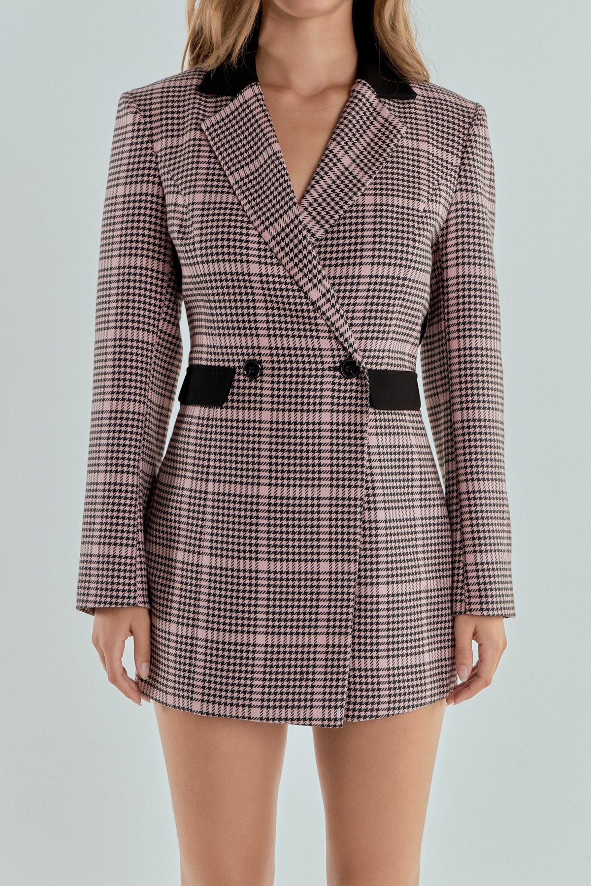 ENDLESS ROSE - Houndstooth Contrast Romper - ROMPERS available at Objectrare